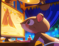 Cartoon Mouse at the Computer Using the Mouse