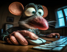 Cartoon Mouse At The Computer Using The Mouse