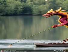 A Dragon Fishing from a Rowboat