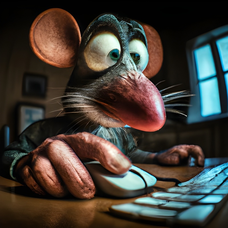 Cartoon Mouse At The Computer Using The Mouse
